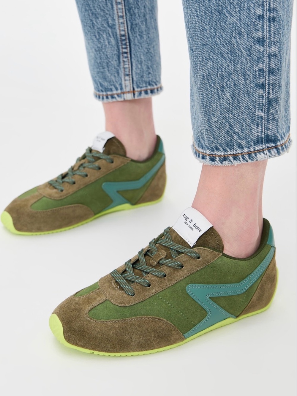 Rag & Bone Retro Runner Slim Ultra Olive Green Suede Sneakers